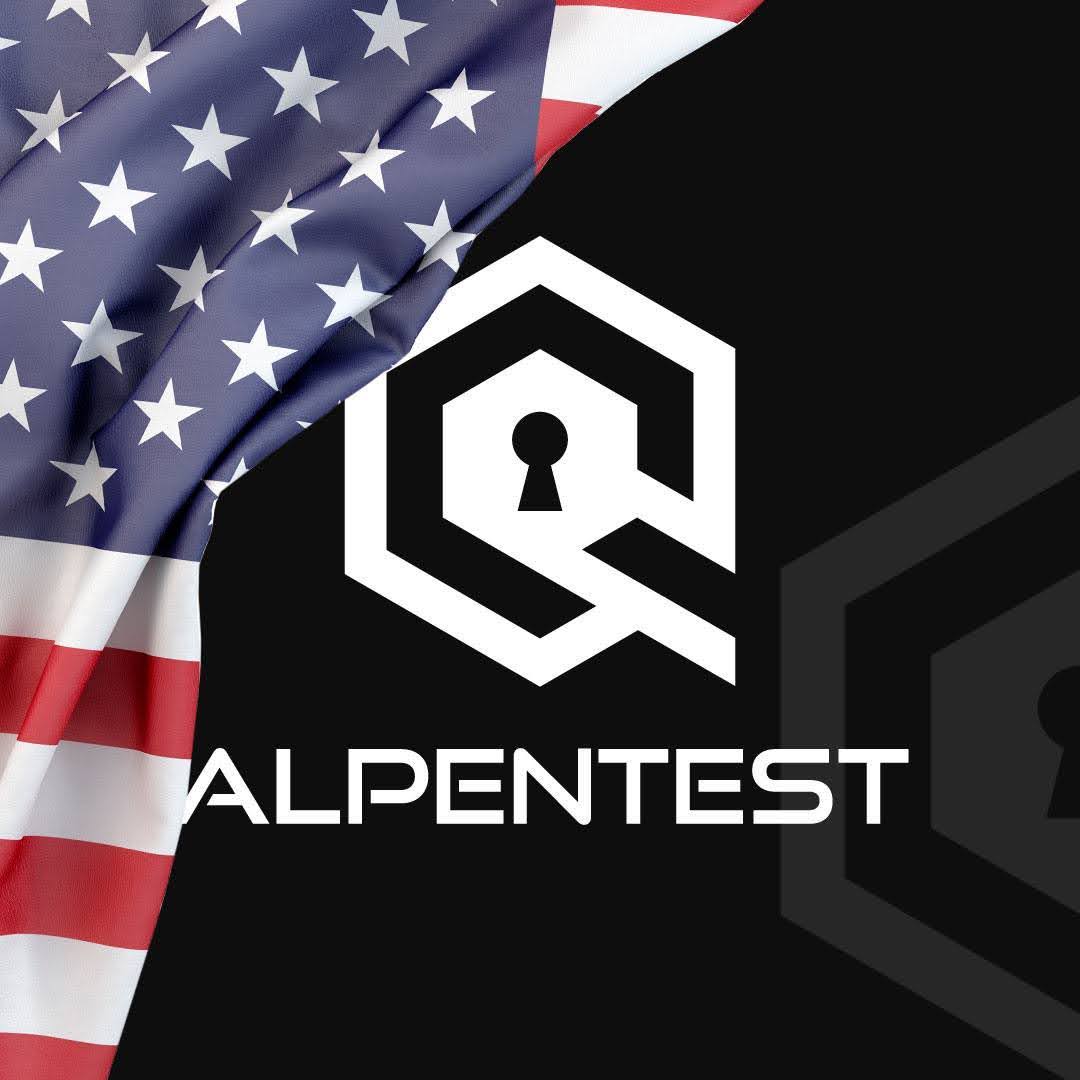 AlphaLock's logo is in the middle with a black background and an American flag on the left side