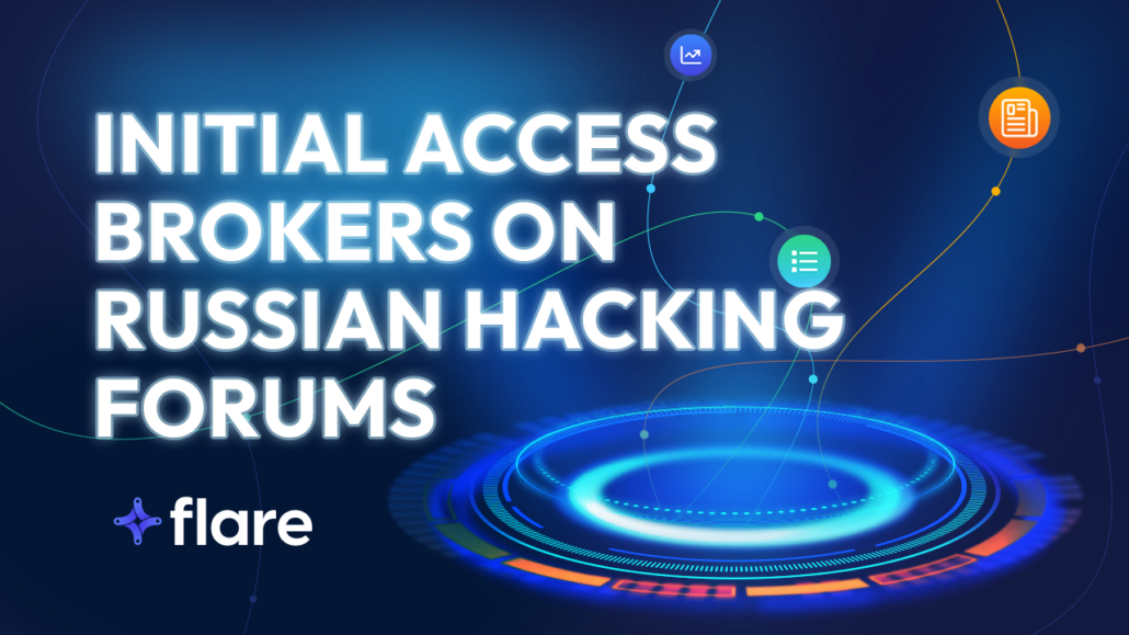 Un fond bleu marine avec le texte blanc en majuscules « Initial Access Brokers on Russian Hacking Forums ».