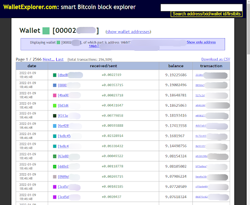 Screenshot from WalletExplorer.cm, which is an intelligence gathering, analysis, and tracking tool for Bitcoin.