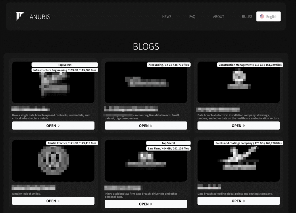 Anubis Data Leak Site (Source : flare). 